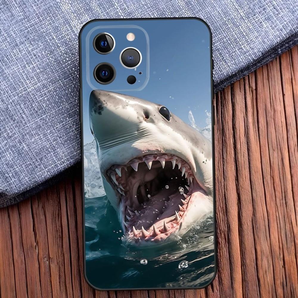 

Shark Giant Creature Phone Case For iPhone 16,15,14,13,12,11,Pro,X,XS,Max,XR,Plus,Mini Black Soft Silicone Case iPhone12