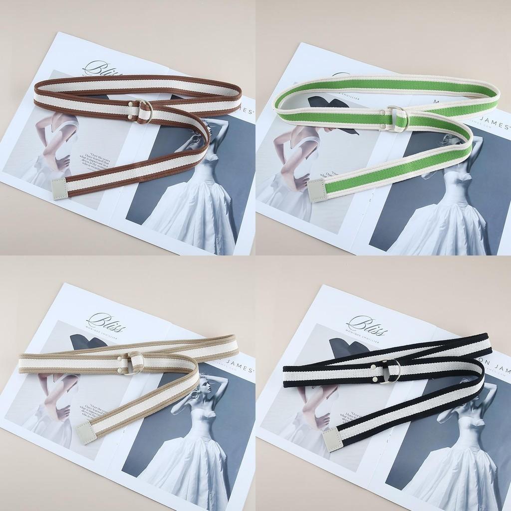 Fashionable Unisex Striped Canvas Belt With Double Ring Buckle Ideal For Casual Wear And Outdoor Activities