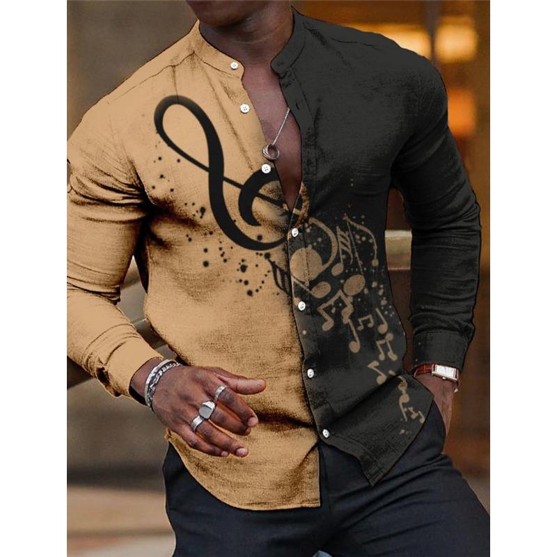 Men's Shirt Graphic Prints Music Notes Outdoor Street Long Sleeve Print Clothing Apparel Fashion Streetwear Designer