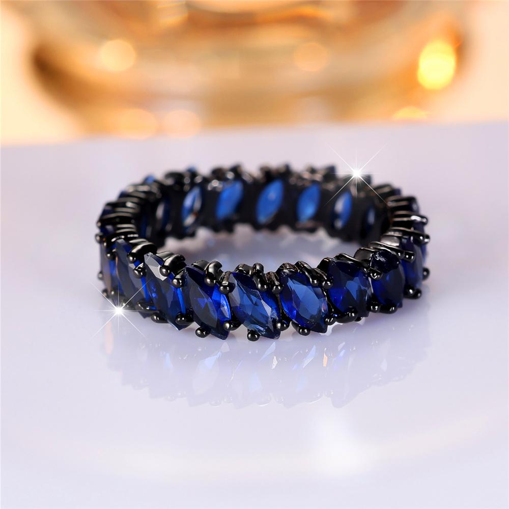 Luxury Cute Female Blue Zircon Stone Ring Vintage Fashion Black Gold Color Wedding Jewelry For Women