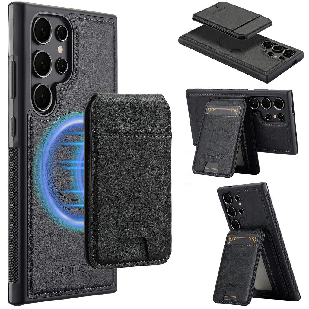 For Samsung Galaxy S23 Ultra Magnetic Case Detachable Card Holder Leather+TPU Mobile Cover