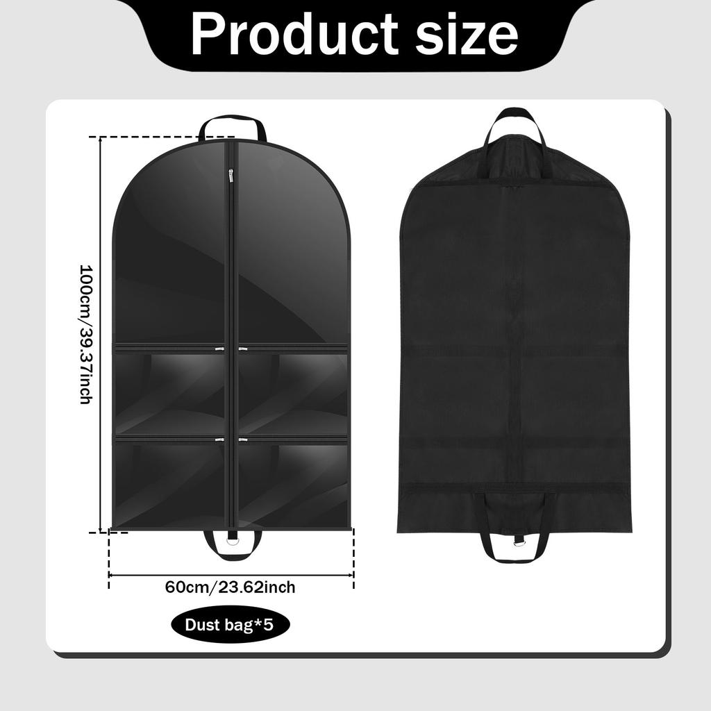 5Pcs Clear Kids Garment Dust Proof Bags for Suits Dresses Foldable Zipper Closure Dance Costume Bags With Multi Zippered Pockets