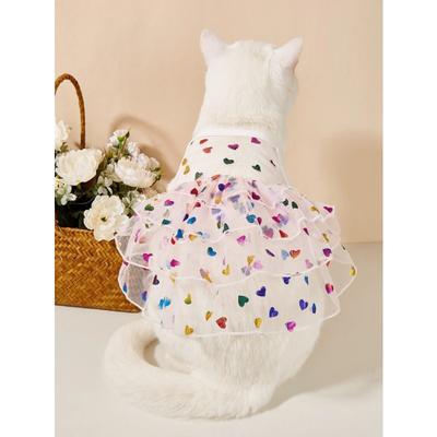 Spring Summer Pet Dog Cat Puppy Princess Dress Heart Printed Doggie Skirt Pet Apparel Dog
