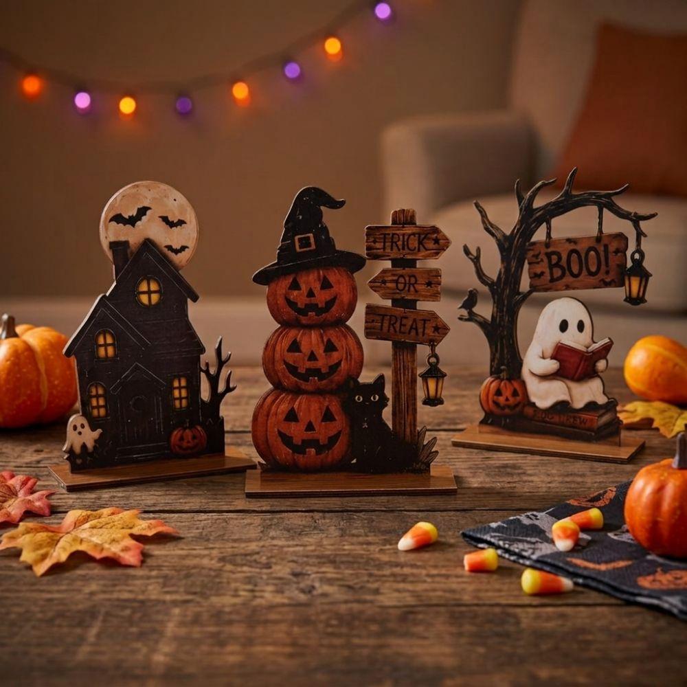 2D Flat Ghost Pumpkin Standing Sign Trick or Treat Haunted House Statue Home Decor