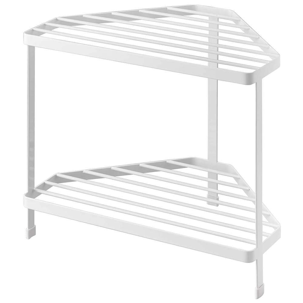 Yamazaki Kitchen Corner Rack, White, Approx. W34 x D225 x H29cm, Tower Series, 2-Tier, Stovetop