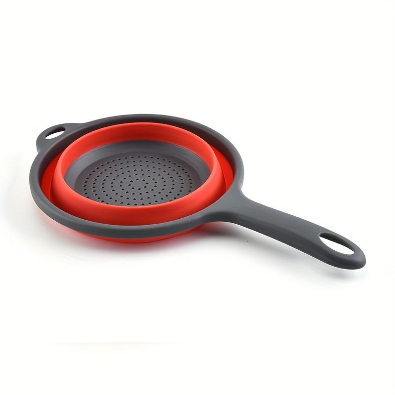 Long handle silicone foldable strainer, portable fruit & vegetable washing basket, kitchen draining tool for pasta, veggies & fruits красный