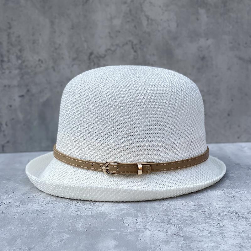 Elegant Curling Small Basin Hat Hollow Breathable Imitation Linen Bucket Hat Dome Casual Hat Children'S Summer Daily