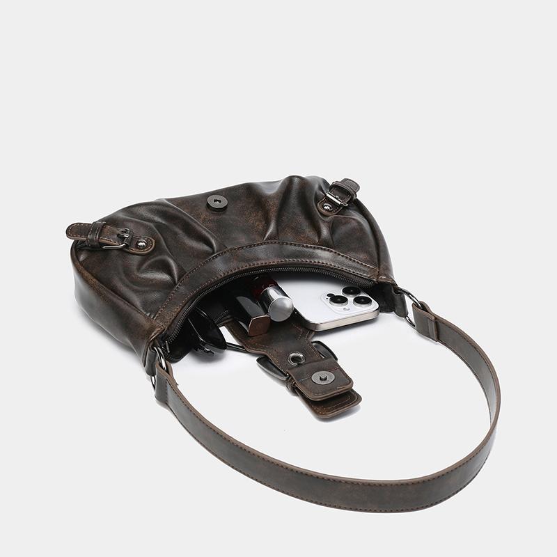Yogodlns Retro Plisserad Axelväska Mode Maillard Hot Girl Underarmsväska Läder Punk Motorcykelväska Kvinnor Vardagliga Hoboväskor