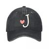 Cute Pink Heart Letter J Vinyl Sticker Washed Baseball Cap Outdoor For Womens Unisex FeUnisex