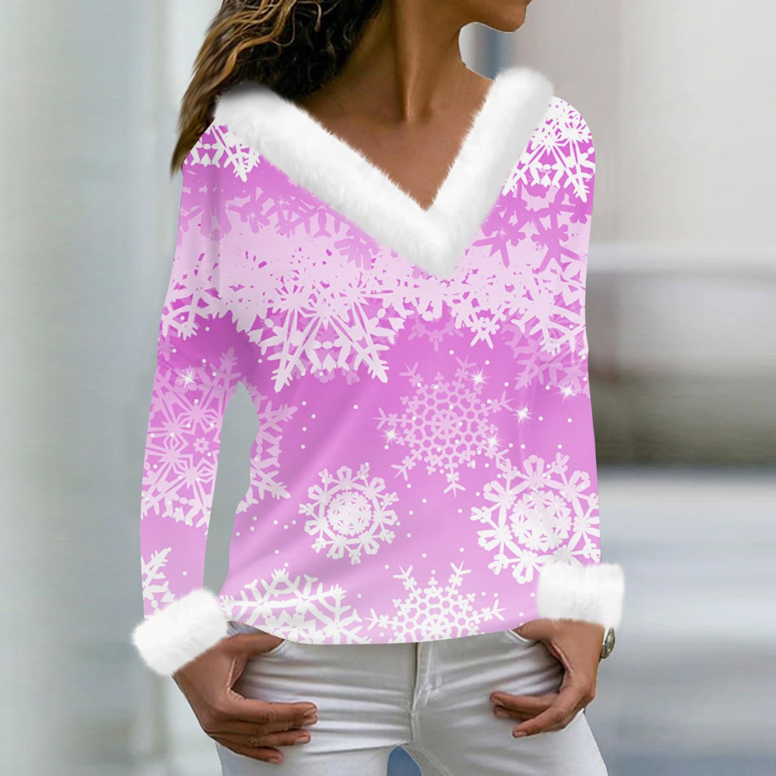 

Женская мода повседневная плюшевая кофта с длинным рукавом и V-образным вырезом с рождественским принтом L фиолетовый