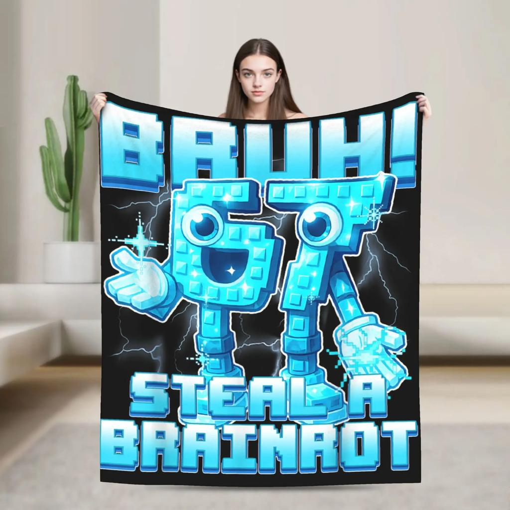 Bruh 67 676-7 Funny Brainrot Meme Super Soft Blanket Plush Blanket Bedroom Flannel Bed Sheet Sofa Bed Cover