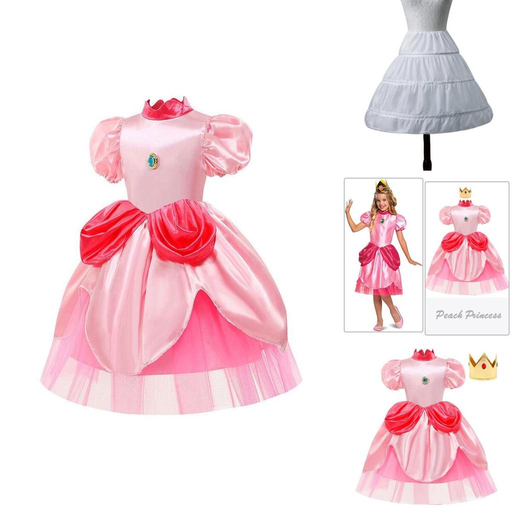 Adorable Princess Peach Dress Costume For Kids Perfect For Halloween And Role Play