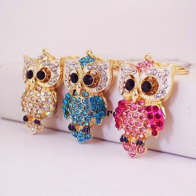 Colorful Rhinestone Owl Keychain Pendant for Women's Bags
