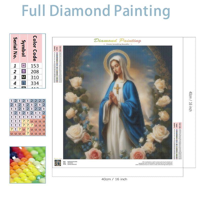 5D Diy Diamond Painting Virgin Mary Rose Full Square Round Embroidery Mosaic Religion Flower Home Decor