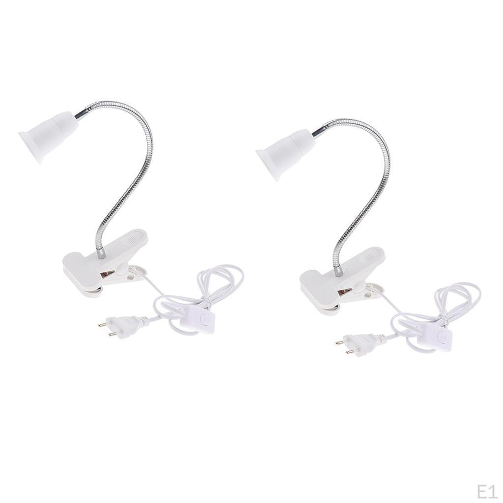 2Pcs E27 Clip auf Lesen Licht Basis Schreibtisch Lampe Buchse Weiß EU Stecker