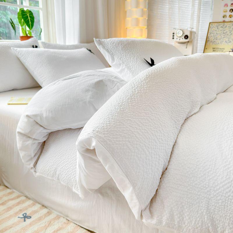 Popular Duvet Cover Set Ins Bubble Washing Bedding Set Bedsheet Solid Color Student Dormitory Bed Sheet Girls