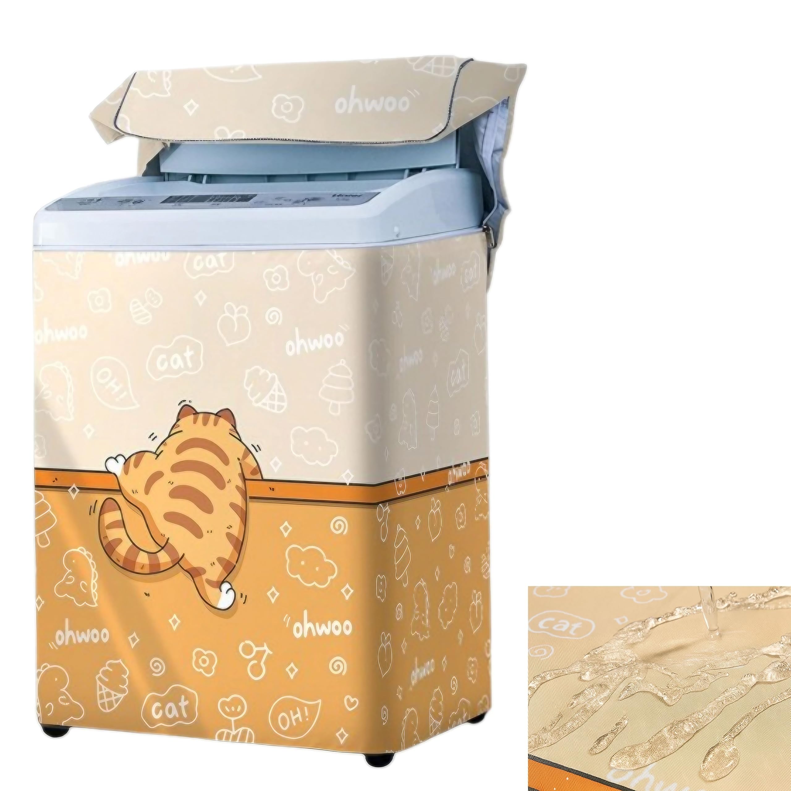 East Leaf Washing Machine Cover Outdoor Waterproof Dustproof Balcony-Safe UV Protection Holds 45-55kg Top-Opening 3-Sided Buckle Cat Design 4959₽
