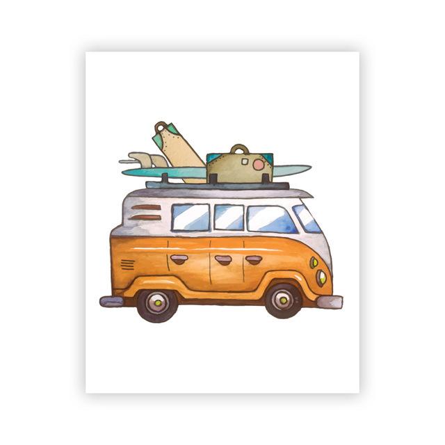 Cartoon Minimalist Poster Camping Vehicle Airplane Ship Canvas Painting Prints Kids Room Nursery Wall Art Cuadros Decoration