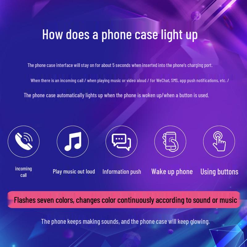 Leuchtende Anti-Rutsch-Handyhülle für iPhone 16 Pro Max & Huawei bei eingehendem Anruf - Soundaktiviert, Verschleißfest, Siebenfarbiger Schutz.