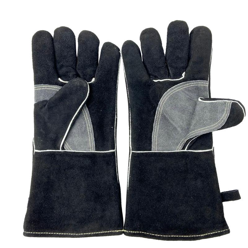 35cm Long Double-layer Leather Welding Gloves - Heat and Splash Resistant Labor Protection
