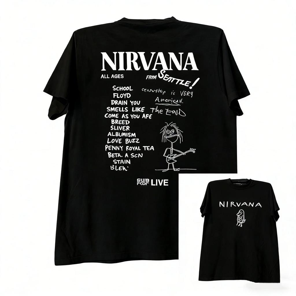 Hot Sale Nirvana Band Peripherals Graphic Print T-shirt Men Women College Style American Graffiti High-Street Oversized Short Sleeve Summer New Tee