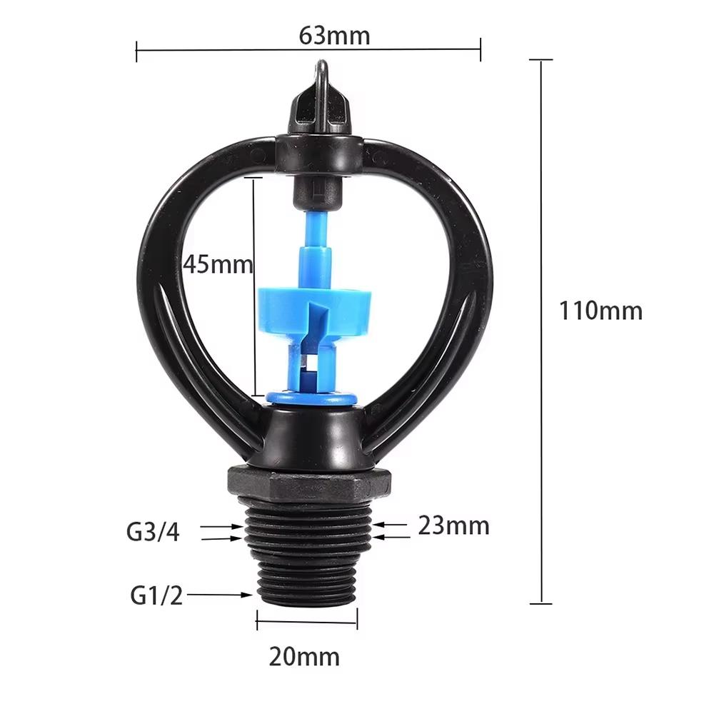 1/2" Medium Distance Rotating Impact Nozzle Agricultural Garden Lawn Irrigation Spray Ideal for Planting And Greening