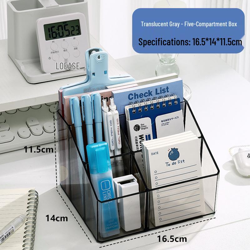 Прозрачный настольный органайзер с несколькими отделениями: Подставка для ручек, Блок для записей и Хранение масок