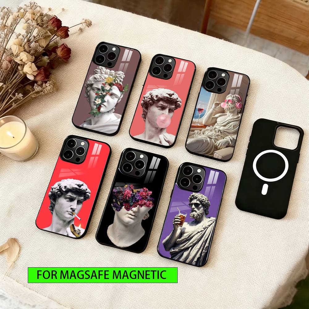 Creative Sculptures Phone Case For iPhone17,16,15,14,13,12,11 Plus,Pro Magnetic with Magsafe Wireless Charging