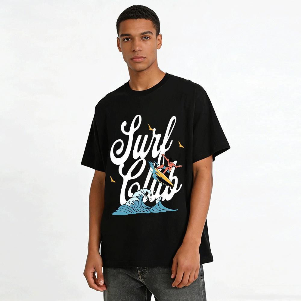Summer Casual Loose Top Trendy Surf Print Breathable Short Sleeve T-Shirt Pure cotton T-shirt