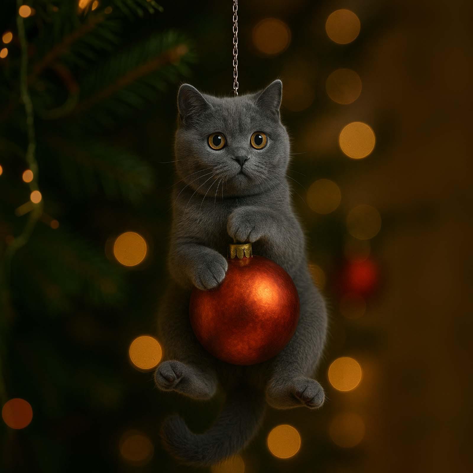 Christmas Decoration 2d Acrylic Funny Cat Christmas Tree Ornament Cute Ball Cat Acrylic Double Side Pendant Christmas Hanging