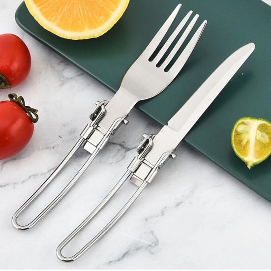 3 Pcs Stainless Steel Folding Spoon Fork Cutter Set Foldable Handle Rust-Proof Cutlery for Camping Picnic Kitchen Outdoor Tableware Soup Coffee