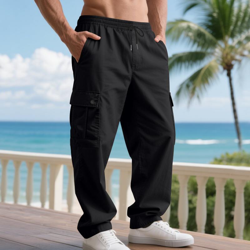 Men's Loose Amekaji Casual Work Sports Multi-Pocket Straight Pants.
