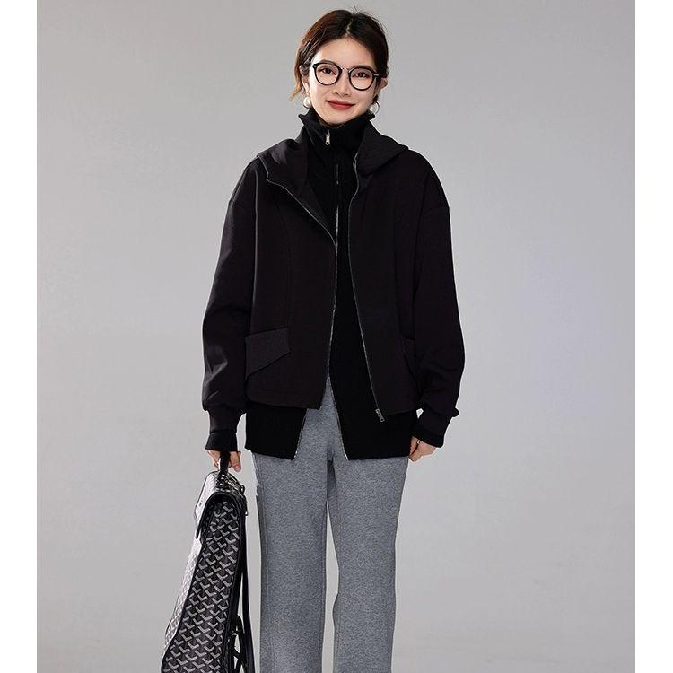 Elegant Korean Hooded Jacket Women Air Layer Coat Fashion Versatile Outerwear