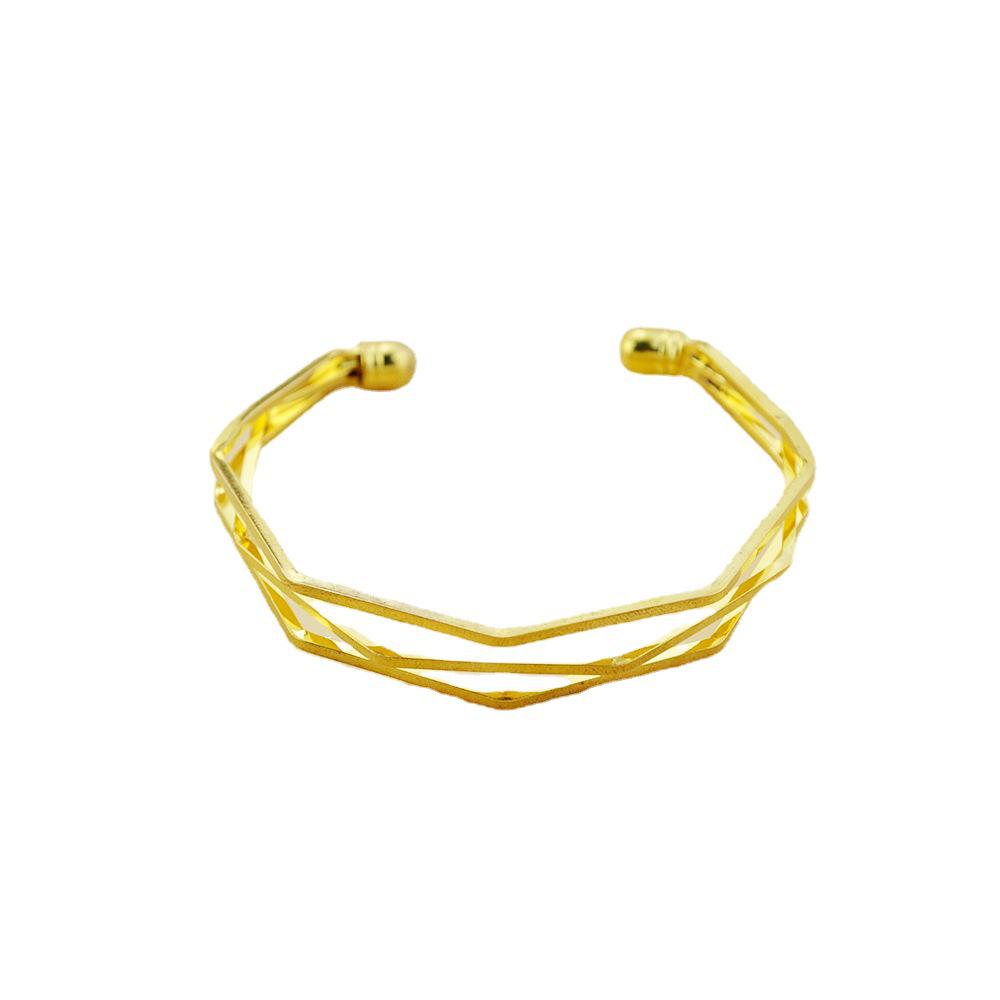Pure Brass Geometric Angled Bracelet - Five-Layer Stereo Design