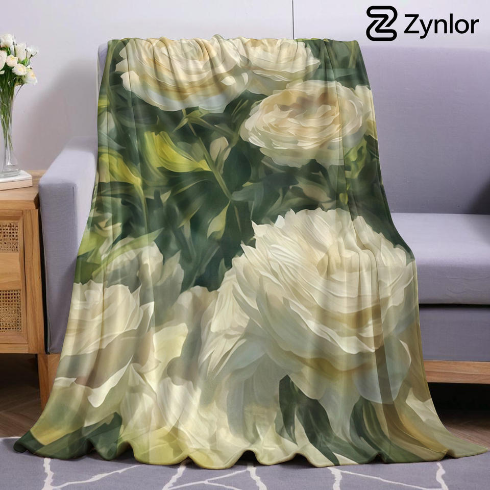 Cream Floral Cluster Cartoon Anime Print Flannel Blanket Soft Warm Throw for Kids Bedroom Sofa Bed Christmas Office Car