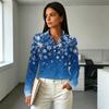 Women's Casual Long Sleeve Christmas Print Button Front Top with Collar and Side Slits