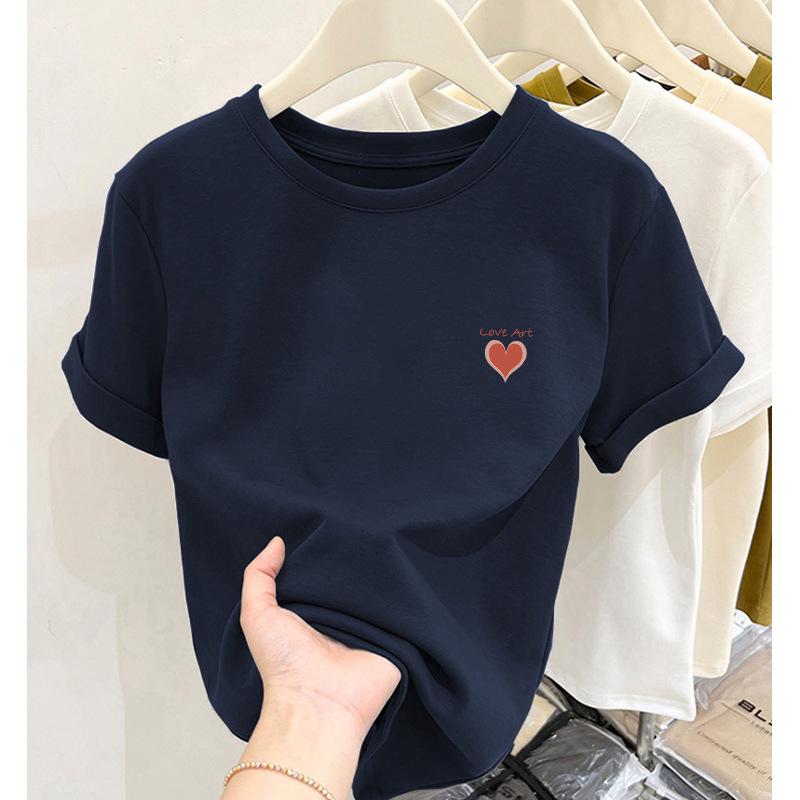 T-shirt Rose en Coton à Manches Courtes pour Femme - Design de Niche, Tendance, Polyvalent, Épais, Couche de Base Été