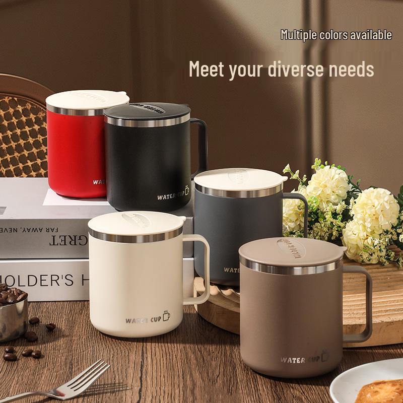 

Stainless Steel Double-Layer Mug with Lid - Dust & Drop-Proof, Anti-Scald, for Home, Office & Dorm Use. Rose Red
