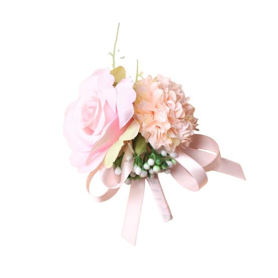 European White Rose Boutonniere & Wrist Corsage Set Artificial Silk Flower for Groom Bride розовый