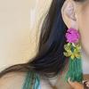 Tassel Flower Drop Earrings Rhinestone Sweet  Earrings Trendy Bohemian Earrings Women  Gift