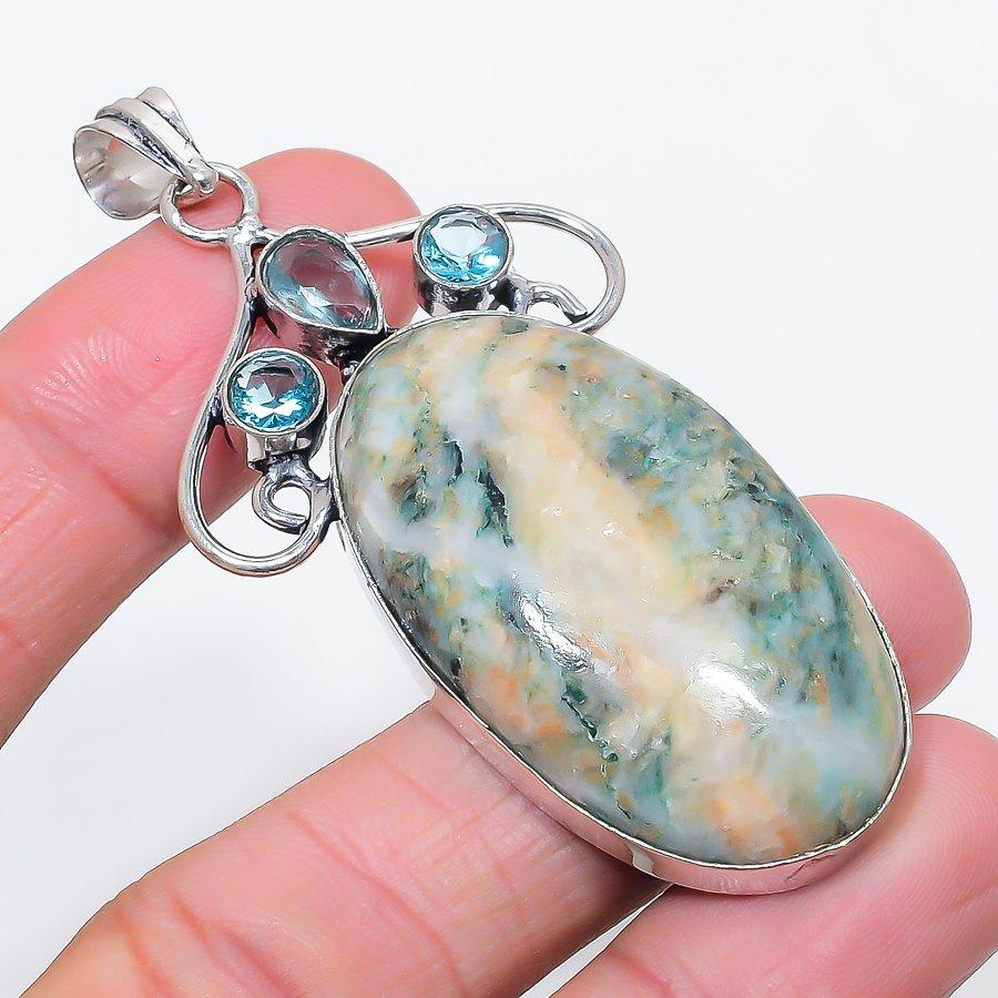 

Natural Mariposite, Topaz 925 Sterling Silver Jewelry Pendant 2.88 U8L43