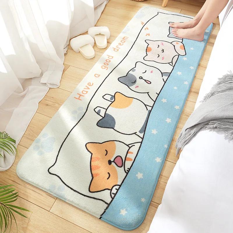 Long Floor Mat Bedside Rug Super Soft and Comfortable Lamb Velvet Foot Mat Non-Slip Absorbent Bathroom Door Mat Bedroom Carpet