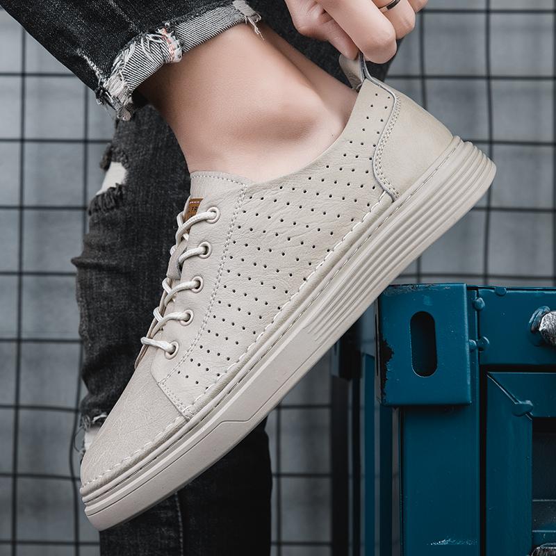 Wysokiej jakości męskie nowe dwuwarstwowe buty z krowiej skóry 2024 Modne męskie buty outdoorowe oddychające, sznurowane, z niską cholewką