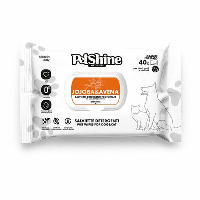 Lingettes humides pour animaux - Petshine - Lot de 40 - 20x20 cm - Nettoyage facile - Usage quotidien - Sans alcool