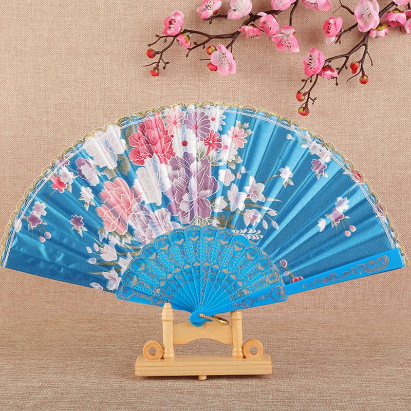 1Pc Flower Pattern Elegant & Luxurious Folding Fan Vintage Dance Fan Fashion Chinese Style Hand Held Stamping Design