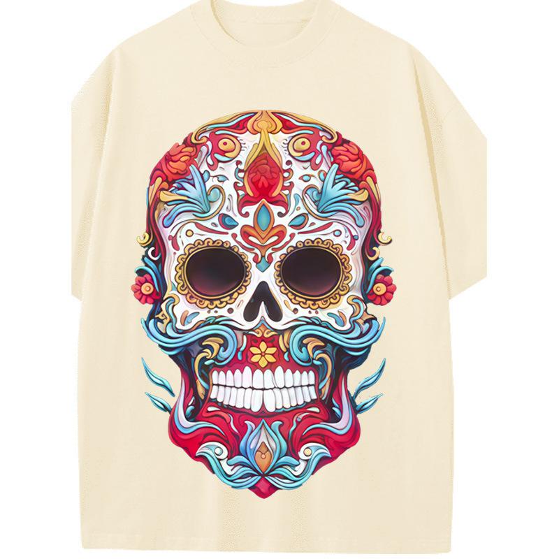 Summer new loose T-shirt skull print 230g pure cotton street tide brand short sleeve