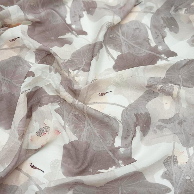 

Chinese Classical Lotus Pattern Printed Chiffon Fabric DIY Cheongsam Hanfu Ancient Costume Dancing Dress Sewing Material 100x150cm