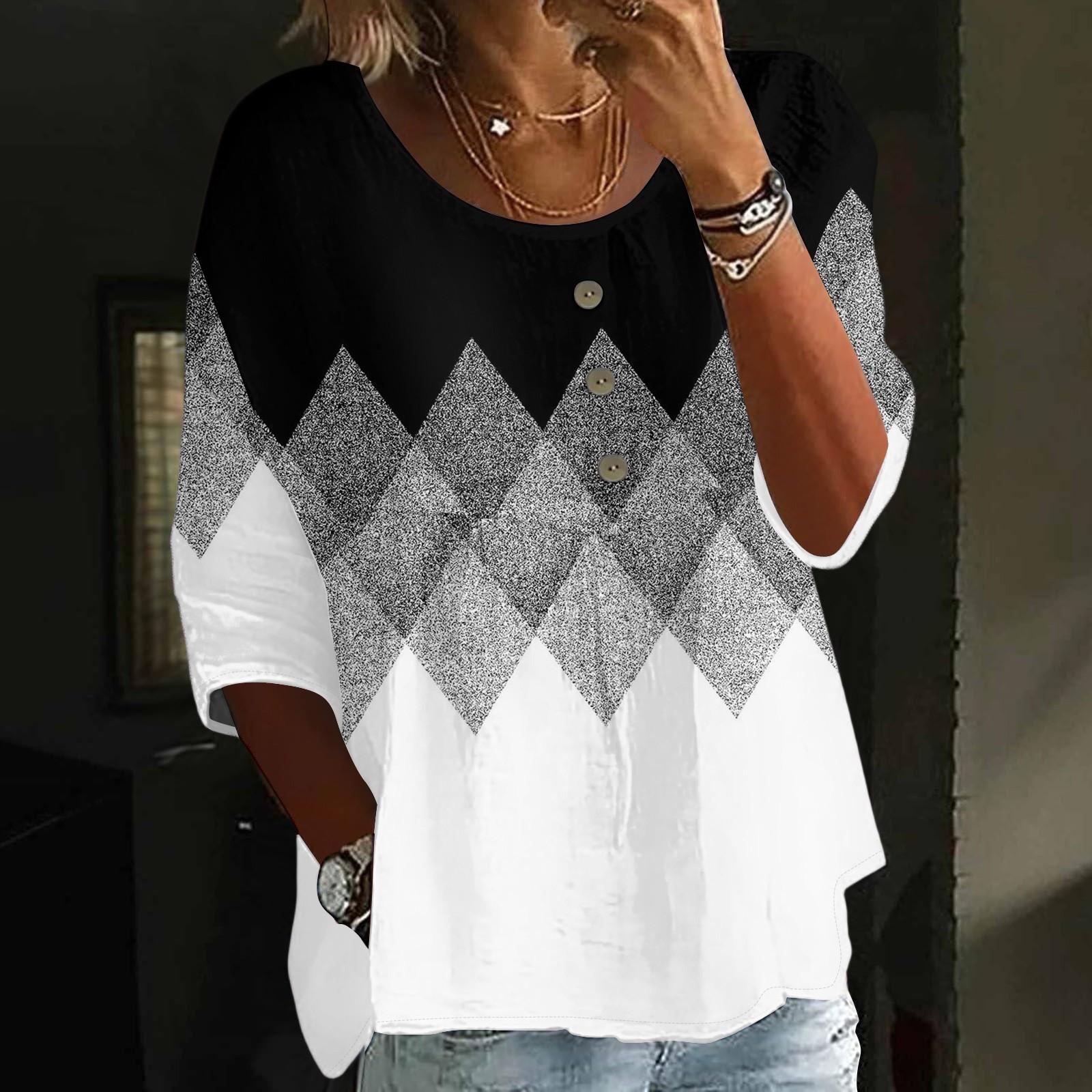 

Женский повседневный модный топ с рукавом три четверти, свободного кроя, с круглым вырезом, на пуговицах, в клетку XXL белый