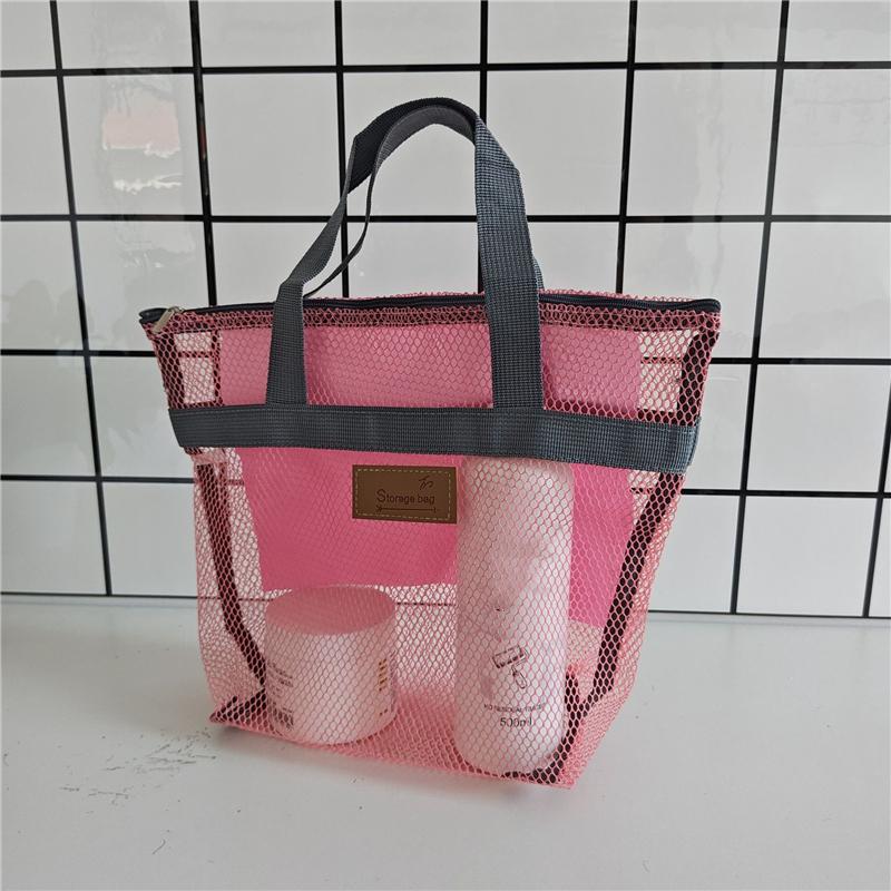 

Женская сетчатая дорожная сумка для душа, пляжная косметичка, сумка-сетка, органайзер для туалетных принадлежностей, портативная сумка для хранения розовый