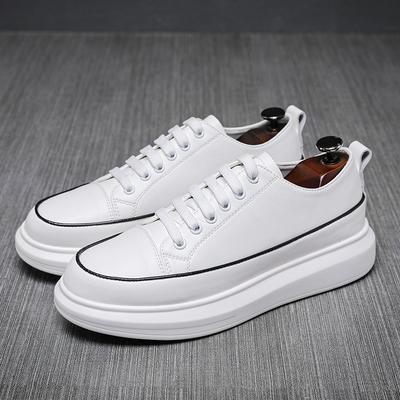 White Fashion Men Leather Casual Shoes Lightweight Breathable Skateboard Flats Shoes Newest Luxury Men'S Outdoor Walking Sneakers